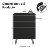 Bajo Mesada de Cocina 60 cm 3 Cajones con Patas Negro Nice Madesa