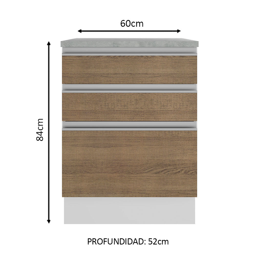Bajo Mesada 60 cm 3 Cajones Glamy Blanco/Marrón