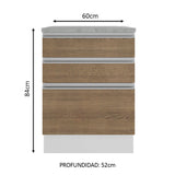 Bajo Mesada 60 cm 3 Cajones Glamy Blanco/Marrón
