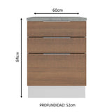 Bajo Mesada Cocina 60 cm 3 Cajones Blanco/Marrón Stella Madesa