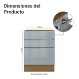 Bajo Mesada de Cocina 60 cm 3 Cajones (Sin Mesada) Marrón/Gris Lux Madesa