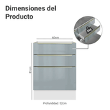 Bajo Mesada de Cocina 60 cm 3 Cajones (Sin Mesada) Blanco/Gris Lux Madesa