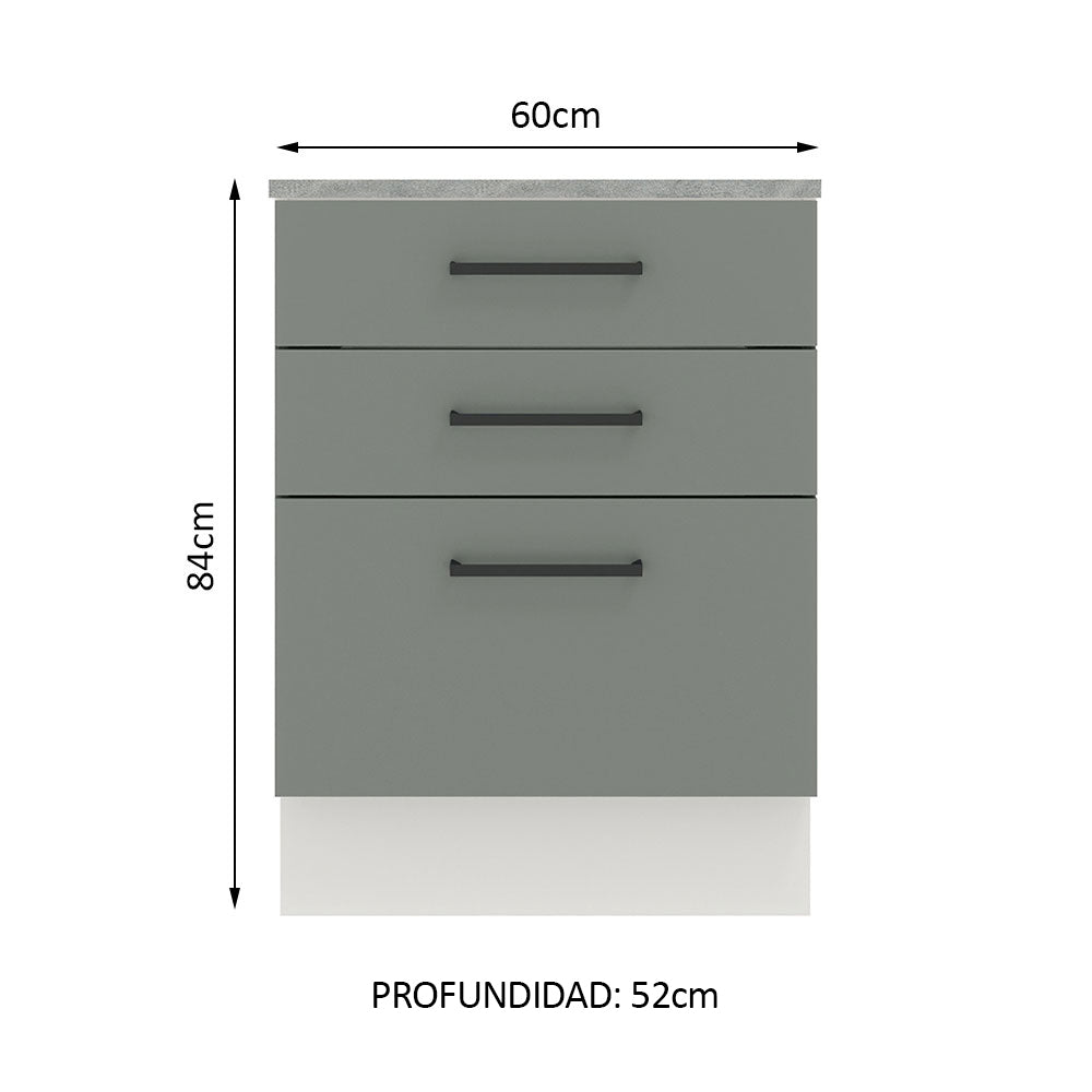 Bajo Mesada 60 cm 3 Cajones Agata Blanco/Gris