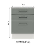 Bajo Mesada 60 cm 3 Cajones Agata Blanco/Gris