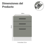 Bajo Mesada 60 cm 3 Cajones Sin Mesada Blanco/Gris Agata Madesa
