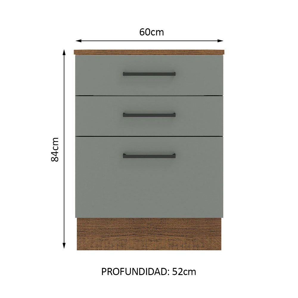 Bajo Mesada 60 cm 3 Cajones Agata Marrón/Gris