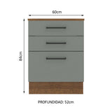 Bajo Mesada 60 cm 3 Cajones Agata Marrón/Gris