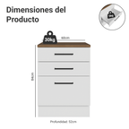 Bajo Mesada 60 cm 3 Cajones Blanco/Marrón Agata Madesa