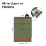 Bajo Mesada de Cocina 60 cm 3 Cajones Marrón/Verde Vik Madesa