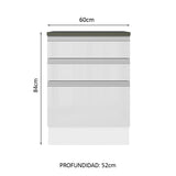 Bajo Mesada Cocina 100% MDF 60 cm 3 Cajones Frentes Blanco Brillante Acordes Madesa