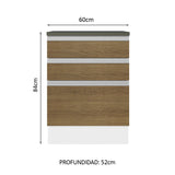 Bajo Mesada Cocina 100% MDF 60 cm 3 Cajones Blanco/Marrón Acordes Madesa