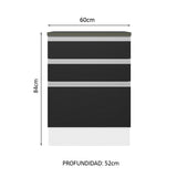 Bajo Mesada Cocina 100% MDF 60 cm 3 Cajones Blanco/Negro Acordes Madesa