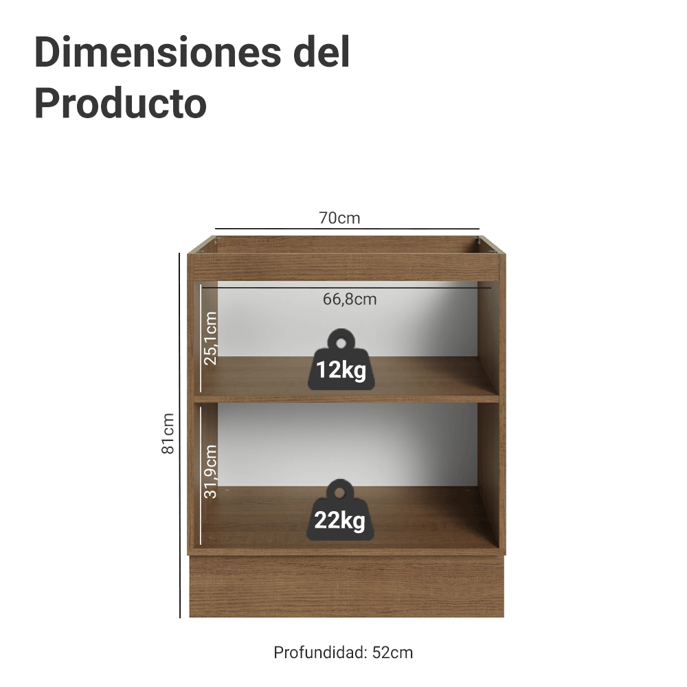 Bajo Mesada 70 cm 2 Puertas Sin Mesada Marrón/Blanco Vik Madesa