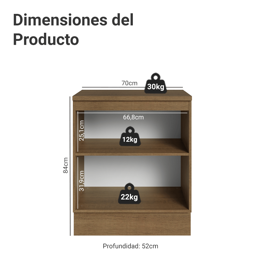 Bajo Mesada de Cocina 70 cm 2 Puetas Marrón/Gris Lux Madesa