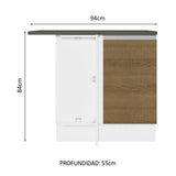 Bajo Mesada Cocina Esquinera 100% MDF 1 Puerta Blanco/Marrón Acordes Madesa