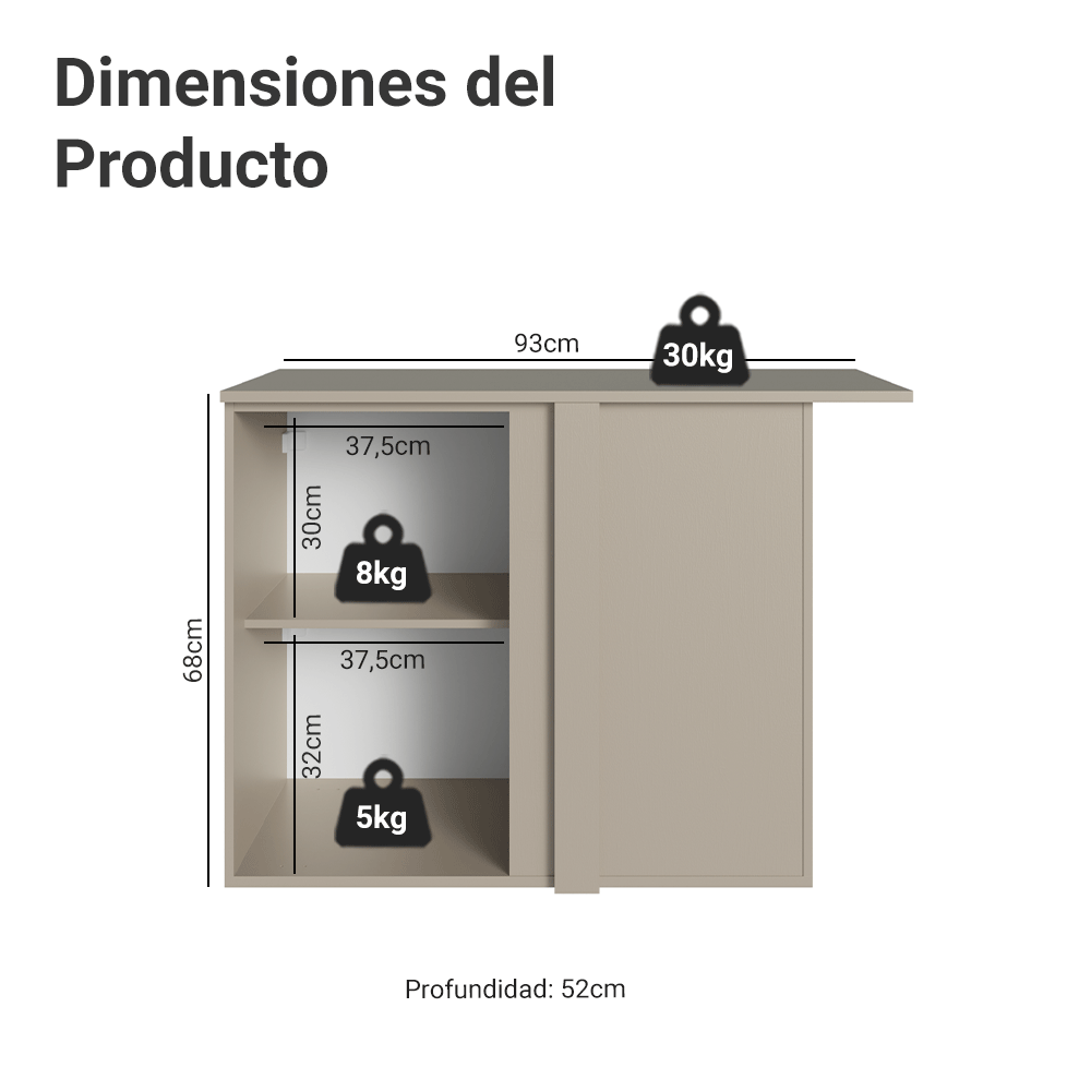 Bajo Mesada 93 cm Sin cajones 1 Puerta Nice Crema