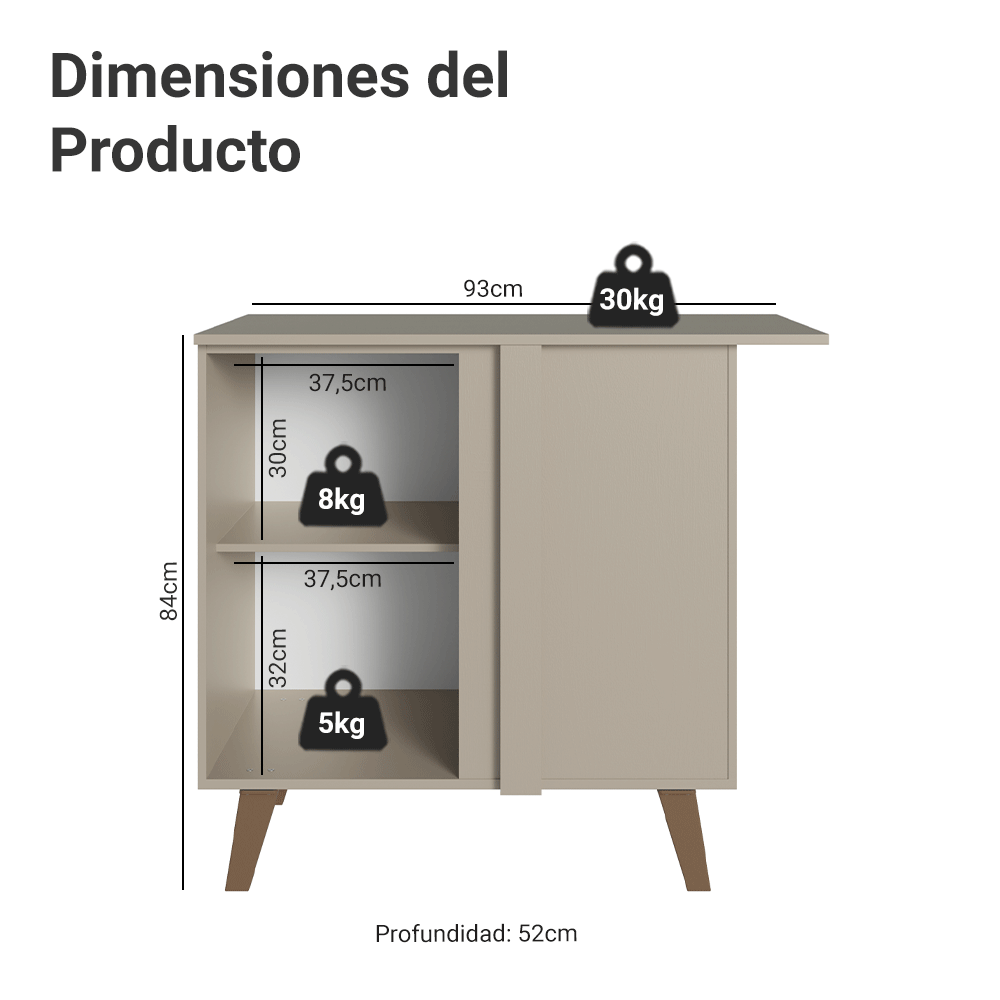 Bajo Mesada Esquinero 1 Puerta Con Patas Nice Crema