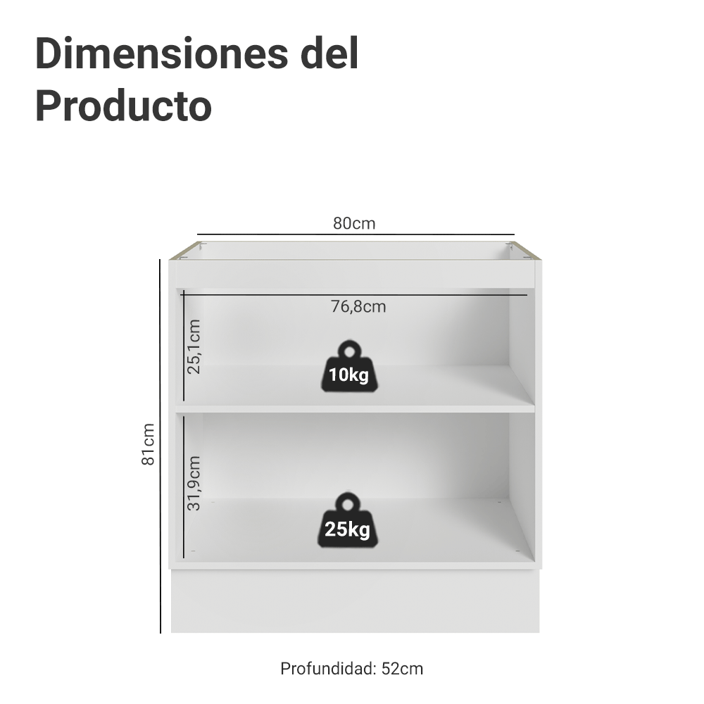 Bajo Mesada 80 cm 2 Puertas Sin Mesada Blanco Vik Madesa