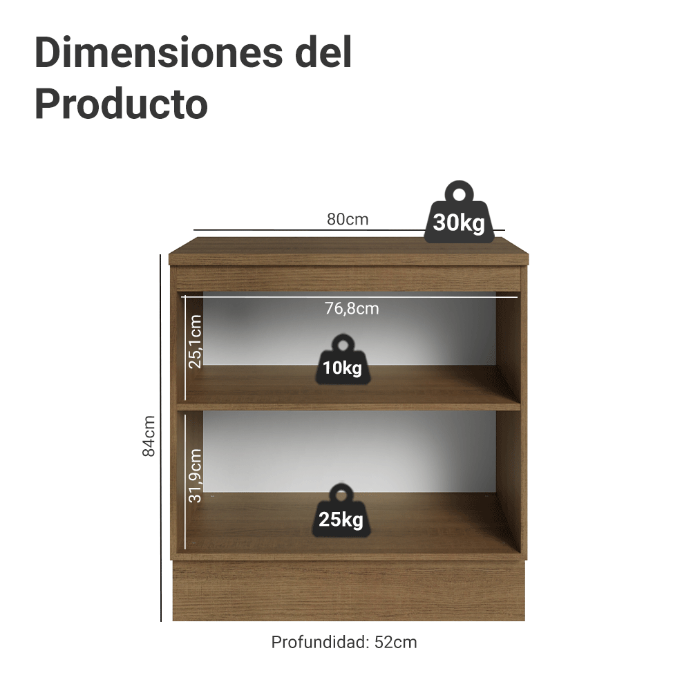 Bajo Mesada de Cocina 80 cm 2 Puetas (Con Mesada) Marrón/Negro Lux Madesa