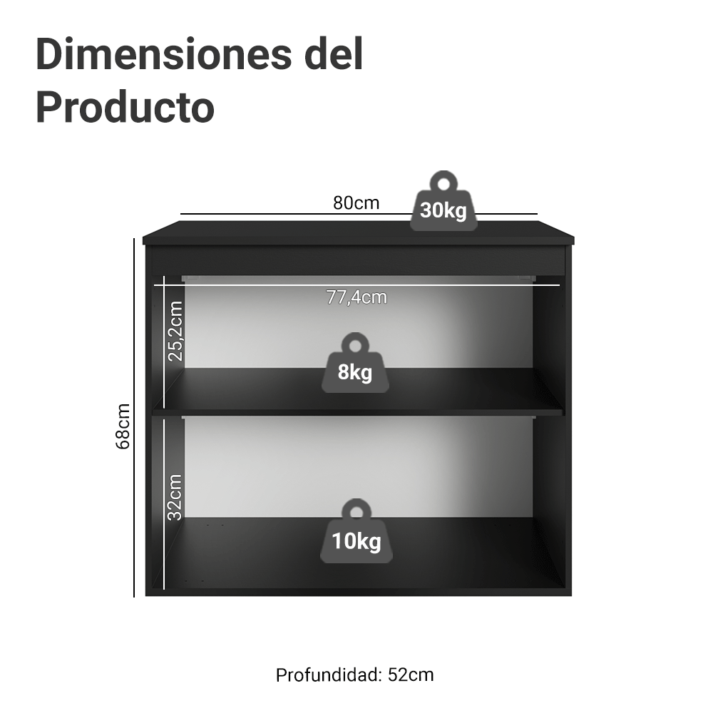 Bajo Mesada de Cocina 80 cm 2 Puertas Flotante Negro Nice Madesa