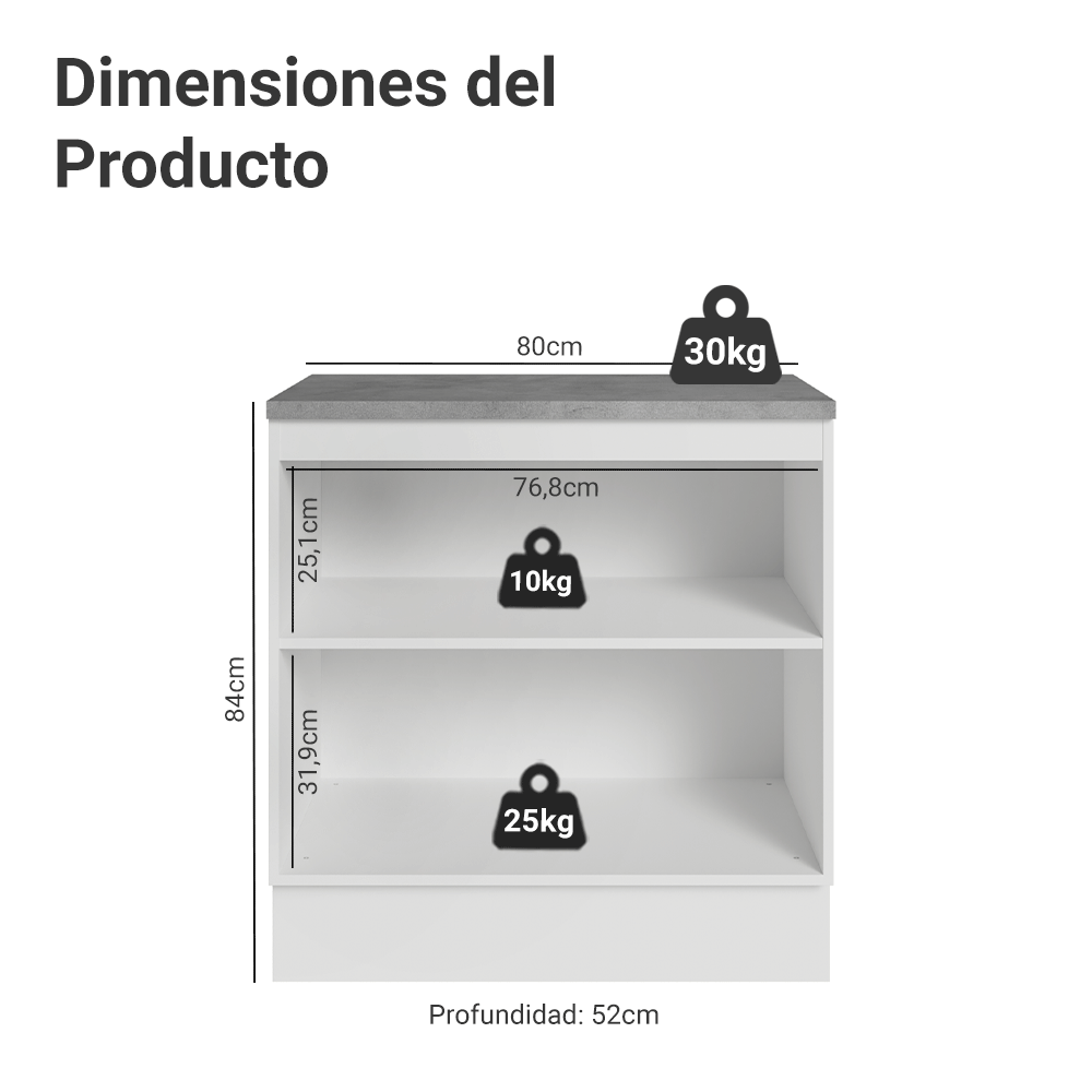Bajo Mesada de Cocina 80 cm 2 Puetas Blanco/Gris Lux Madesa