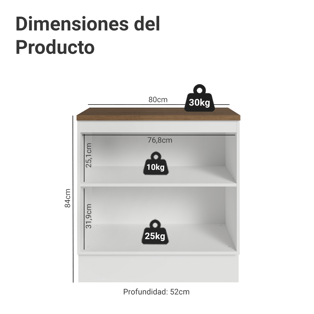 Bajo Mesada 80 cm 2 Puertas Blanco/Marrón Agata Madesa