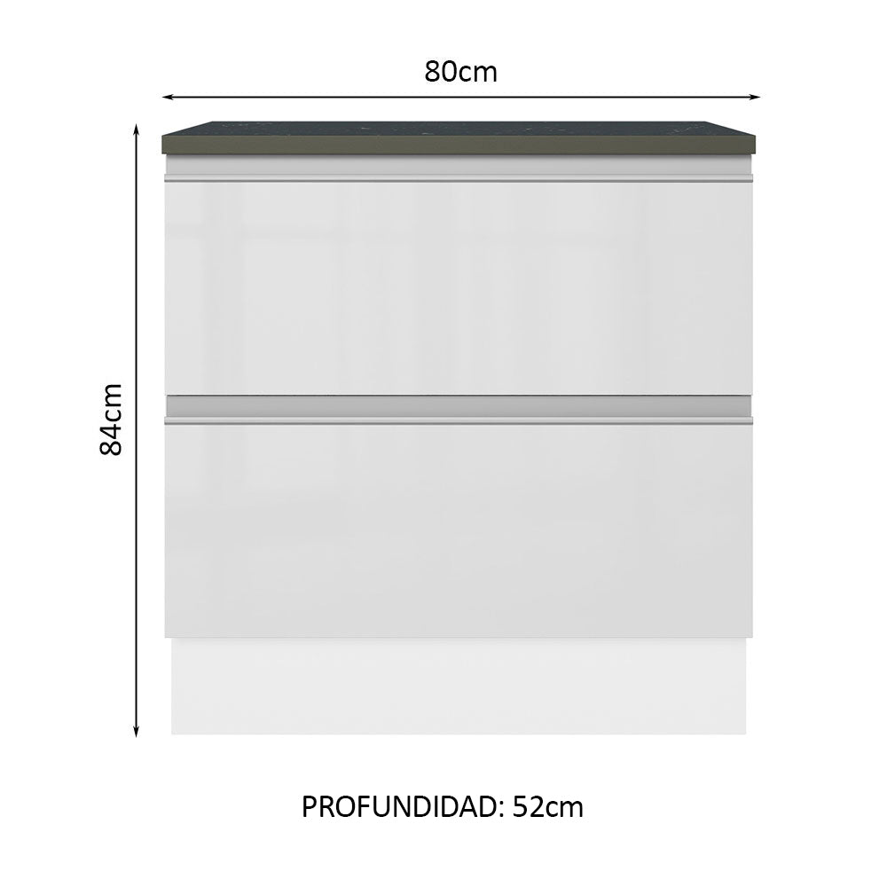 Bajo Mesada Cocina 100% MDF 80 cm 2 Cajones Frentes Blanco Brillante Acordes Madesa