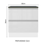 Bajo Mesada Cocina 100% MDF 80 cm 2 Cajones Frentes Blanco Brillante Acordes Madesa