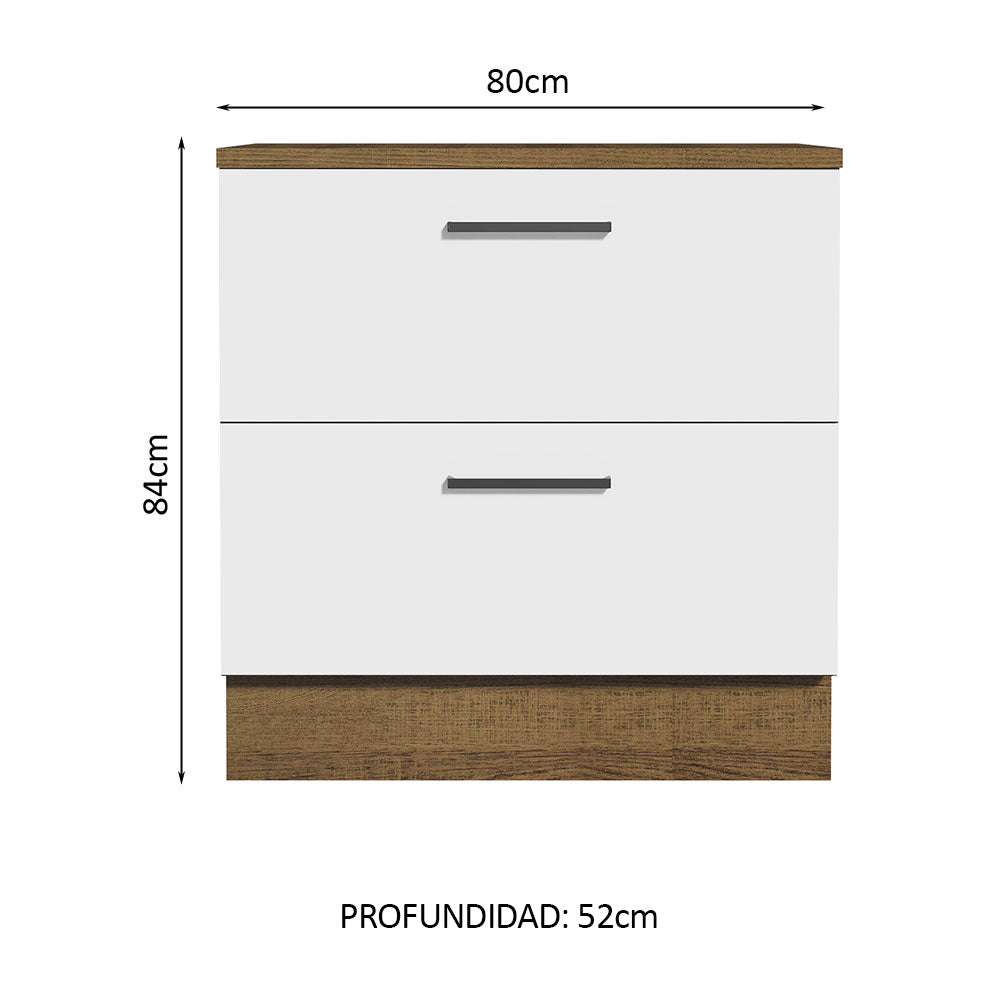 Bajo Mesada 80 cm 2 Cajones Agata Marrón/Blanco