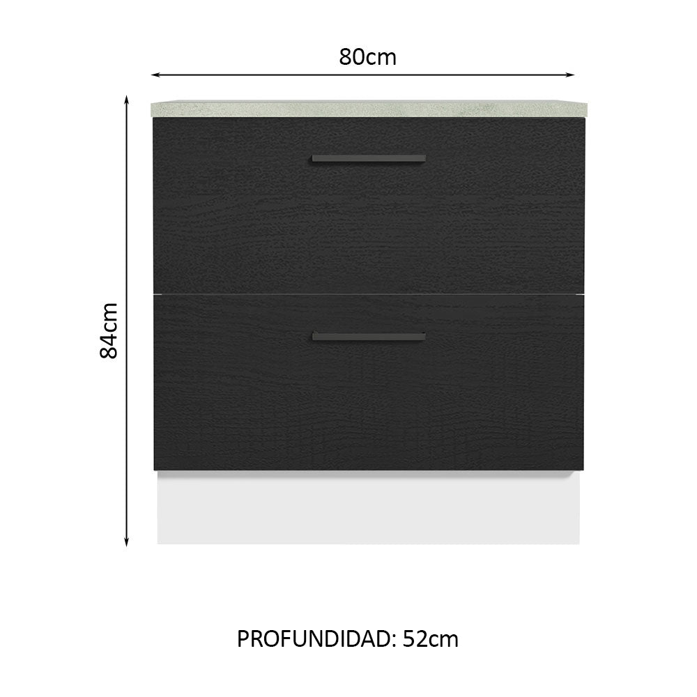 Bajo Mesada Cocina 80 cm 2 Cajones Blanco/Negro Agata Madesa