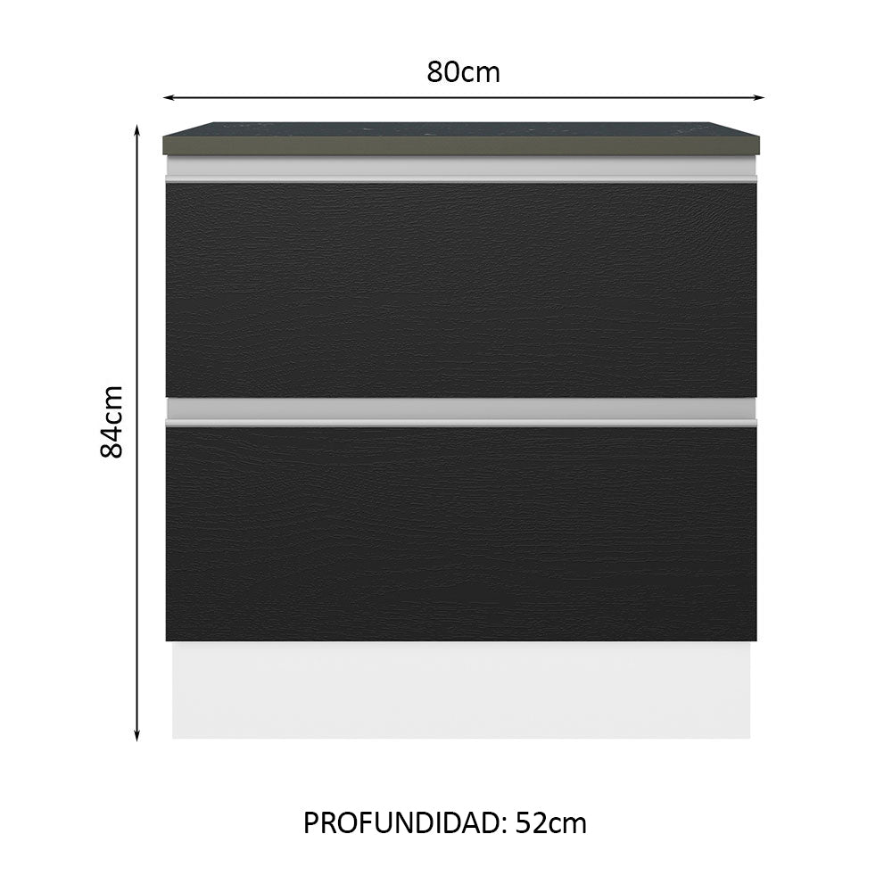 Bajo Mesada Cocina 100% MDF 80cm 2 Cajones Blanco/Negro Acordes Madesa