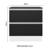 Bajo Mesada Cocina 100% MDF 80cm 2 Cajones Blanco/Negro Acordes Madesa