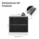 Bajo Mesada de Cocina 80 cm 2 Cajones Blanco/Negro Lux Madesa