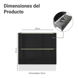 Bajo Mesada de Cocina 80 cm 2 Cajones (Sin Mesada) Blanco/Negro Lux Madesa