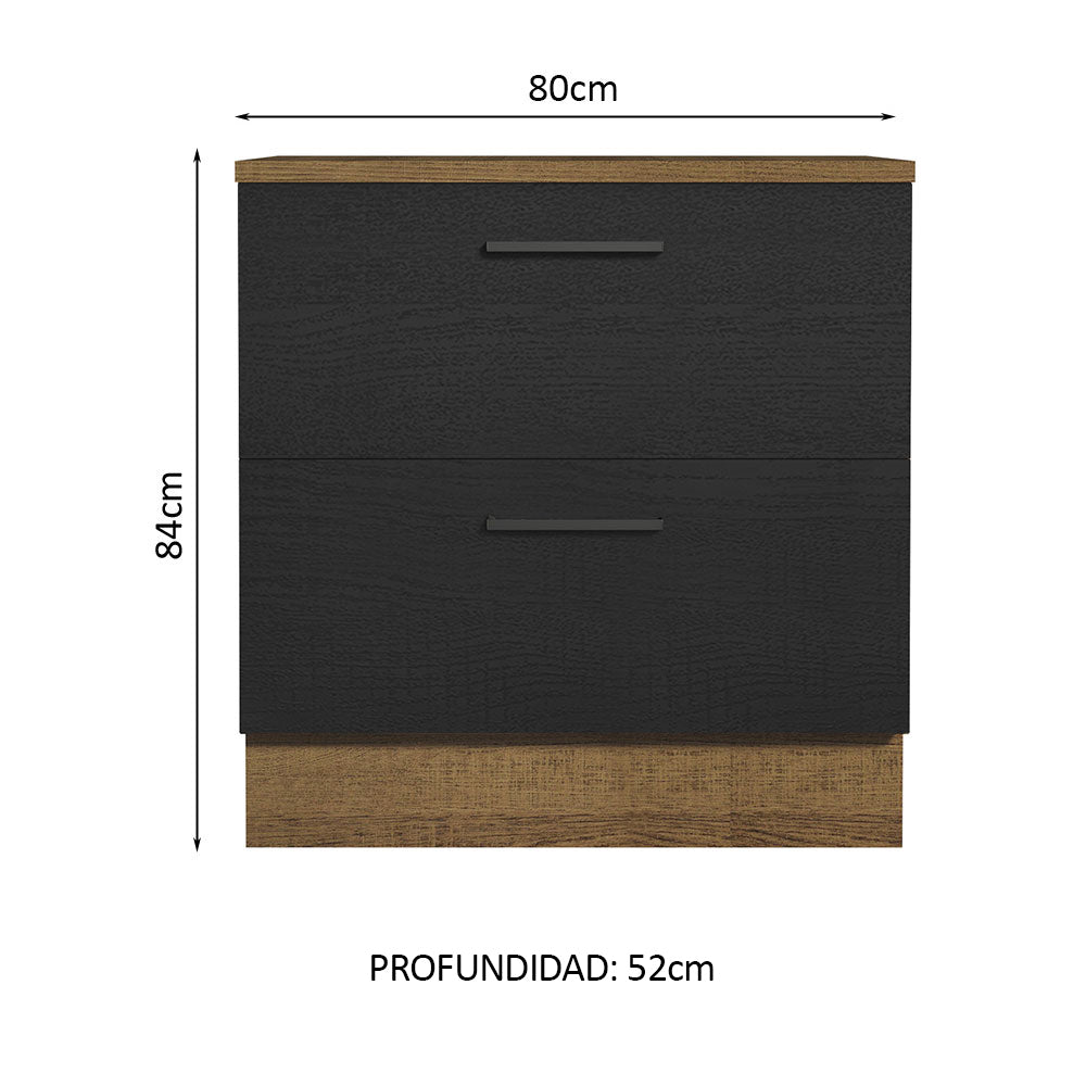 Bajo Mesada Cocina 80 cm 2 Cajones Marrón/Negro Agata Madesa