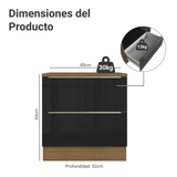 Bajo Mesada de Cocina 80 cm 2 Cajones (Con Mesada) Marrón/Negro Lux Madesa