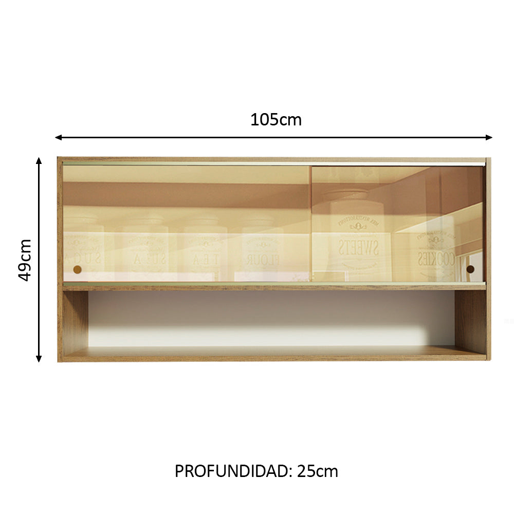 Alacena 2 Puertas Correderas de Vidrio Reflectivo y Nicho Emilly Marrón