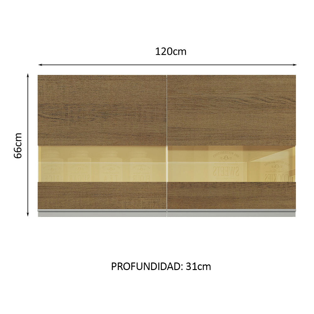 Alacena Cocina 100% MDF 120 cm 2 Puertas Vidrio Reflex Blanco/Marrón Acordes Madesa