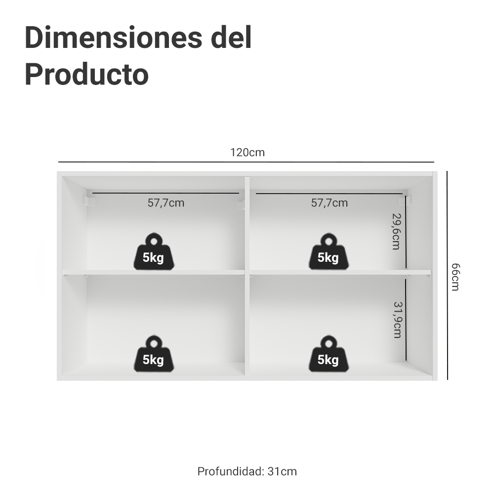 Alacena Cocina 120 cm 2 Puetas Blanco/Crema Vik Madesa