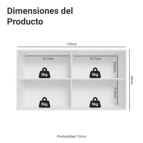 Alacena 120 cm 2 Puertas Blanco/Crema Vik Madesa