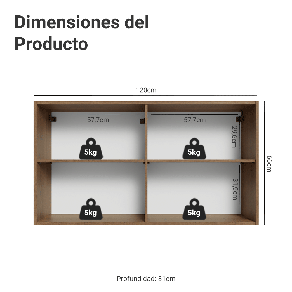 Alacena Cocina 120 cm 2 Puetas Marrón/Crema Vik Madesa