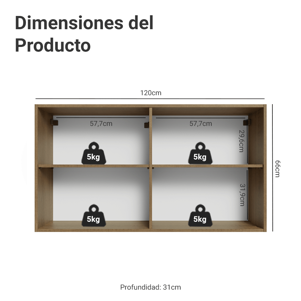 Alacena 120 cm 2 Puertas Marrón/Gris Vik Madesa