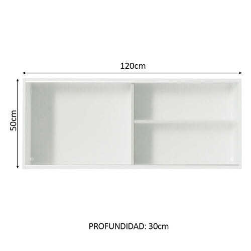 Alacena 120 cm 2 Puertas 100% MDF Corredizas de Vidrio Blanco Acordes Madesa