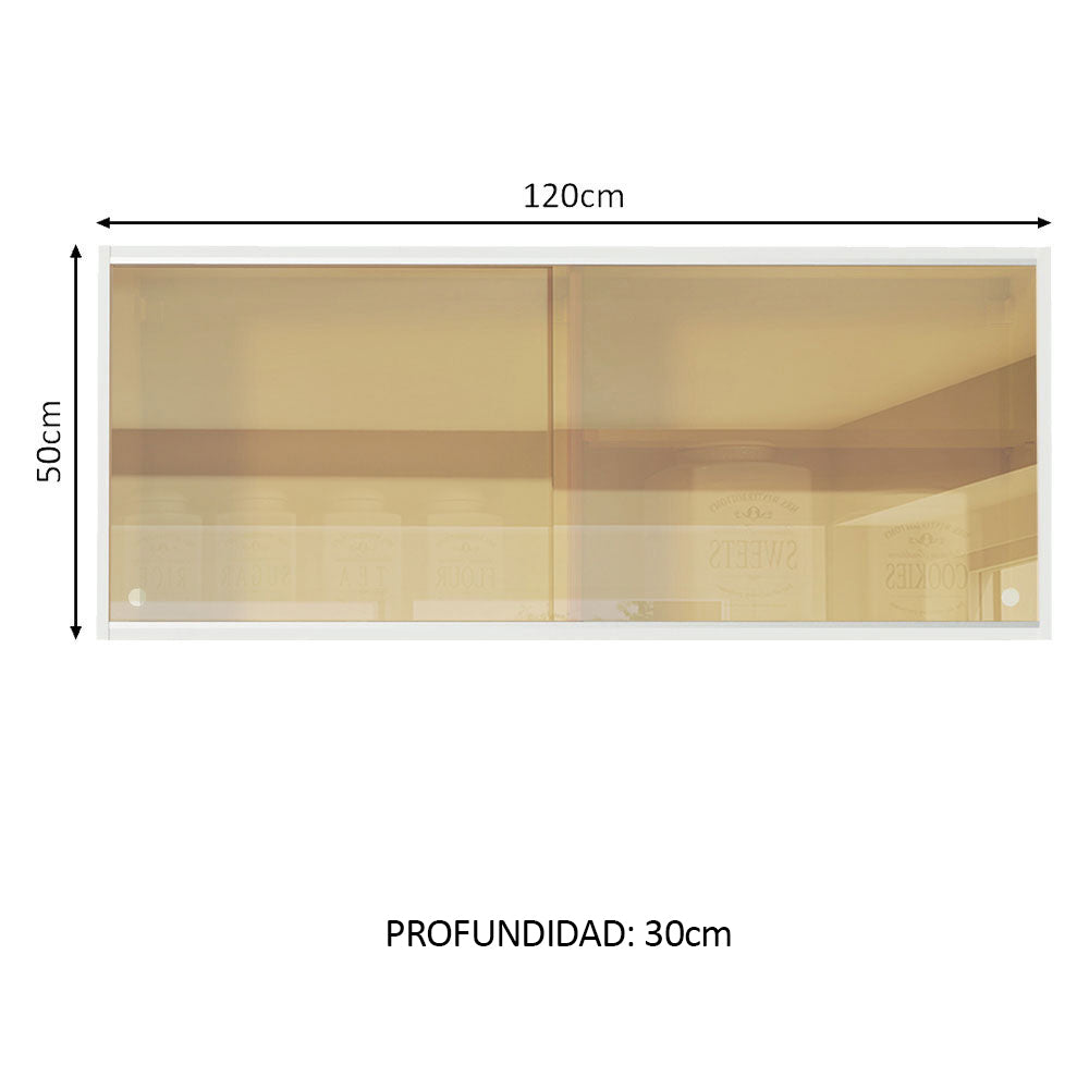 Alacena Cocina 100% MDF 2 Puertas Correderas de Vidrio Reflectivo Blanco Acordes Madesa