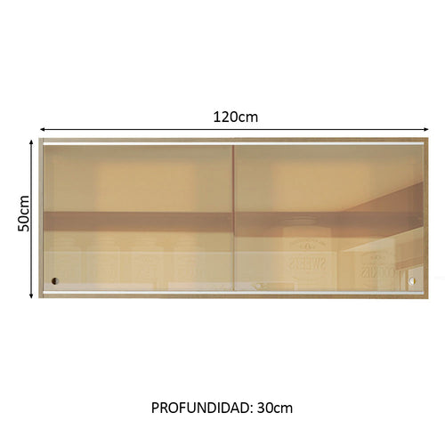 Alacena 120 cm 2 Puertas de Vidrio Reflectivo para Glamy Lux Agata y Reims Marrón Línea Estándar Madesa
