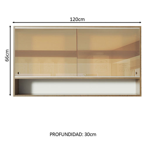 Alacena 120 cm 2 Puertas Glamy Corredizas de Vidrio Reflectivo y 1 Nicho Marrón Línea Estándar Madesa