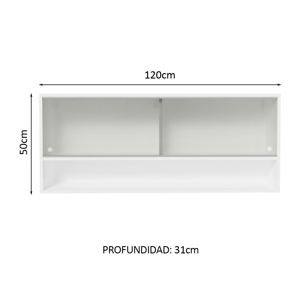 Alacena para Cocina 120 cm 2 Puertas Corredizas de Vidrio color Blanco Madesa