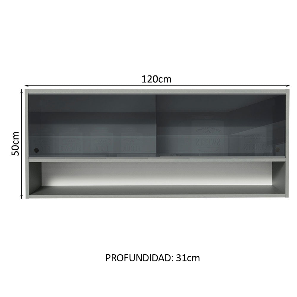 Alacena para Cocina 120 cm 2 Puertas Corredizas de Vidrio Translúcido color Gris Nice Madesa