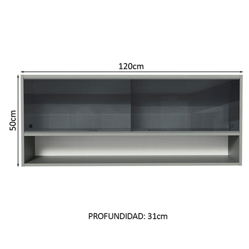 Alacena 120 cm 2 Puertas Corredizas de Vidrio Translúcido color Gris Línea Estándar Madesa