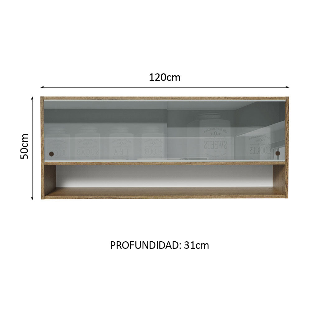 Alacena para Cocina 120 cm 2 Puertas Corredizas de Vidrio Neutral 1 Nicho Marrón para Cocinas Glamy, Lux e Reims Madesa